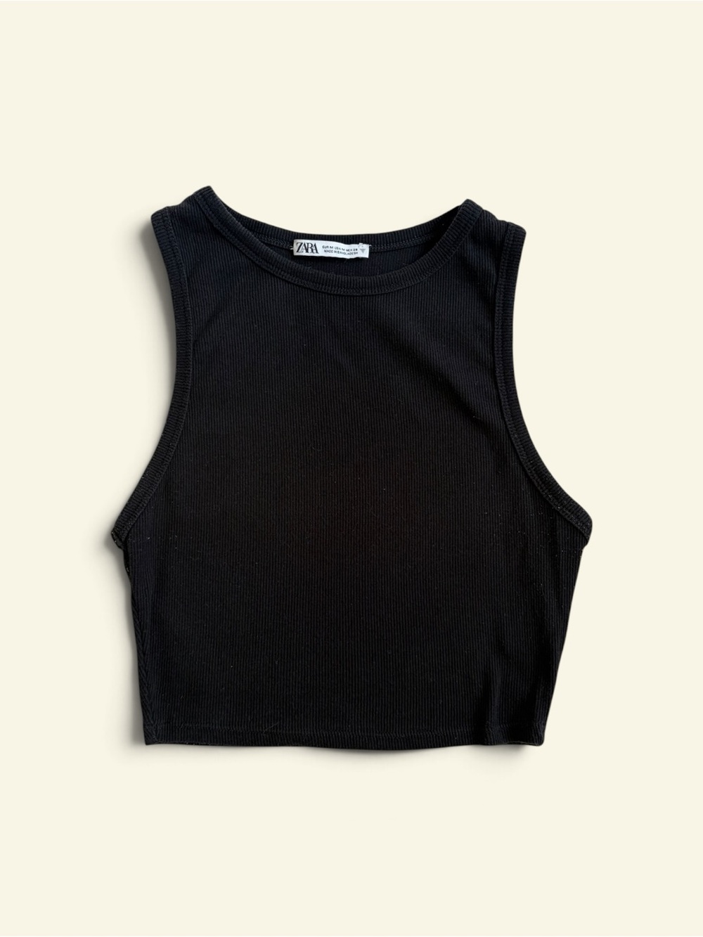 Zara Black Ribbed Cropped Tank Top Women's M Cotton Blend Sleeveless Basic Y2K